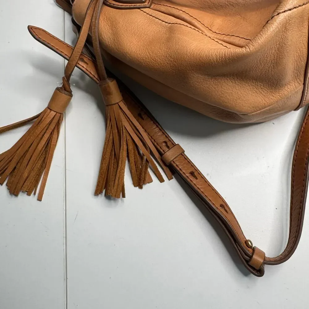 J Crew Peyton Brown Satchel Purse Bag Brown Soft Leather Tassels (READ)